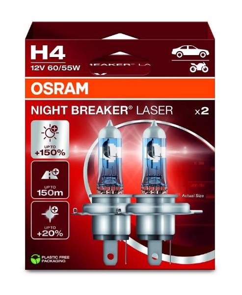 Εικόνα της H4 +150% NIGHT BREAKER LASER OSRAM  55/60W  ΖΕΥΓΑΡΙ